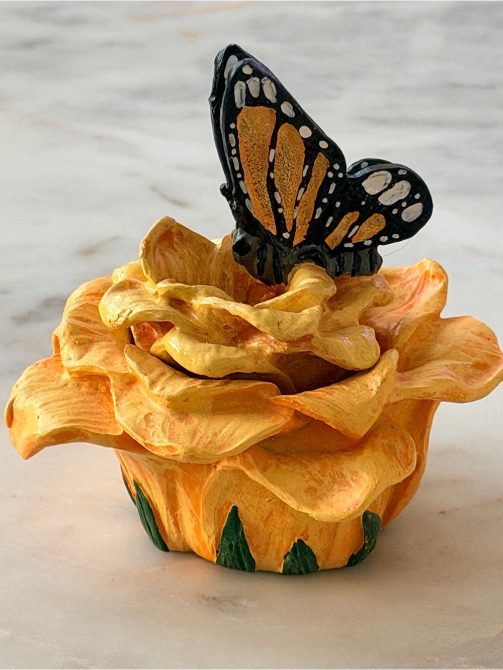 Butterfly Vintage Yellow Rose Trinket Box - NIB